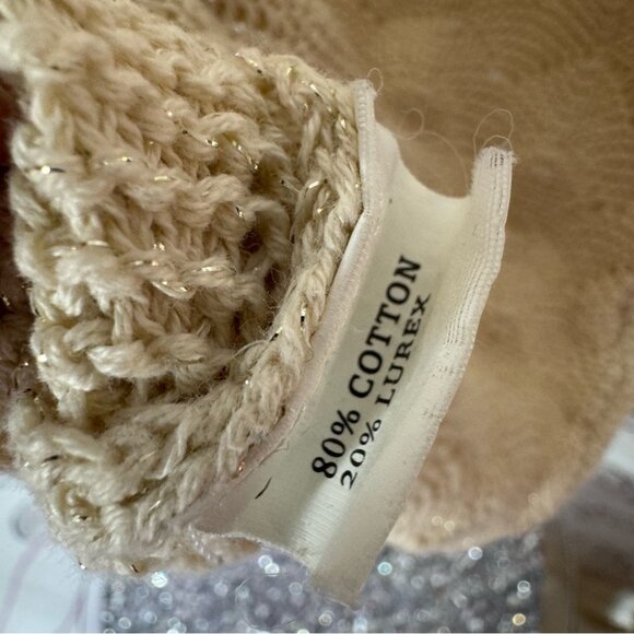 Dress sparkly knit crochet gold beige stretchy shimmer glitter swoop cuffs cute - Picture 8 of 11